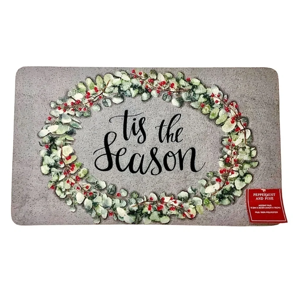 Christmas Wreath “Tis The Season” Accent Rug Clay Grey Multi 17.3” X 29.9” NEW